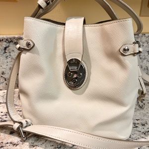 Tumi Villa Mini Bucket Bag in Cream Saffiano Leather